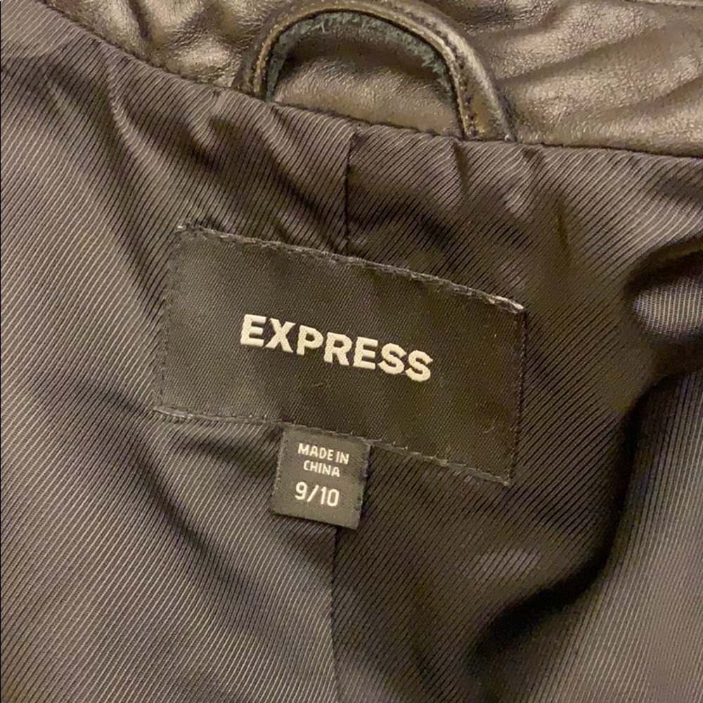EXPRESS Black Leather Long Jacket Coat 9/10 - Picture 8 of 8